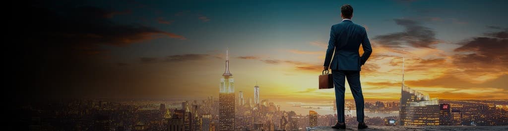 Professional overlooking city skyline