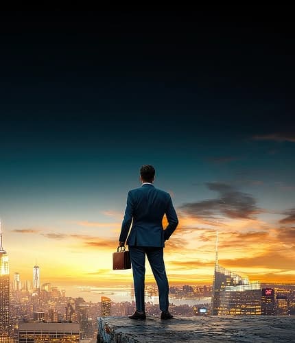 Professional overlooking city skyline