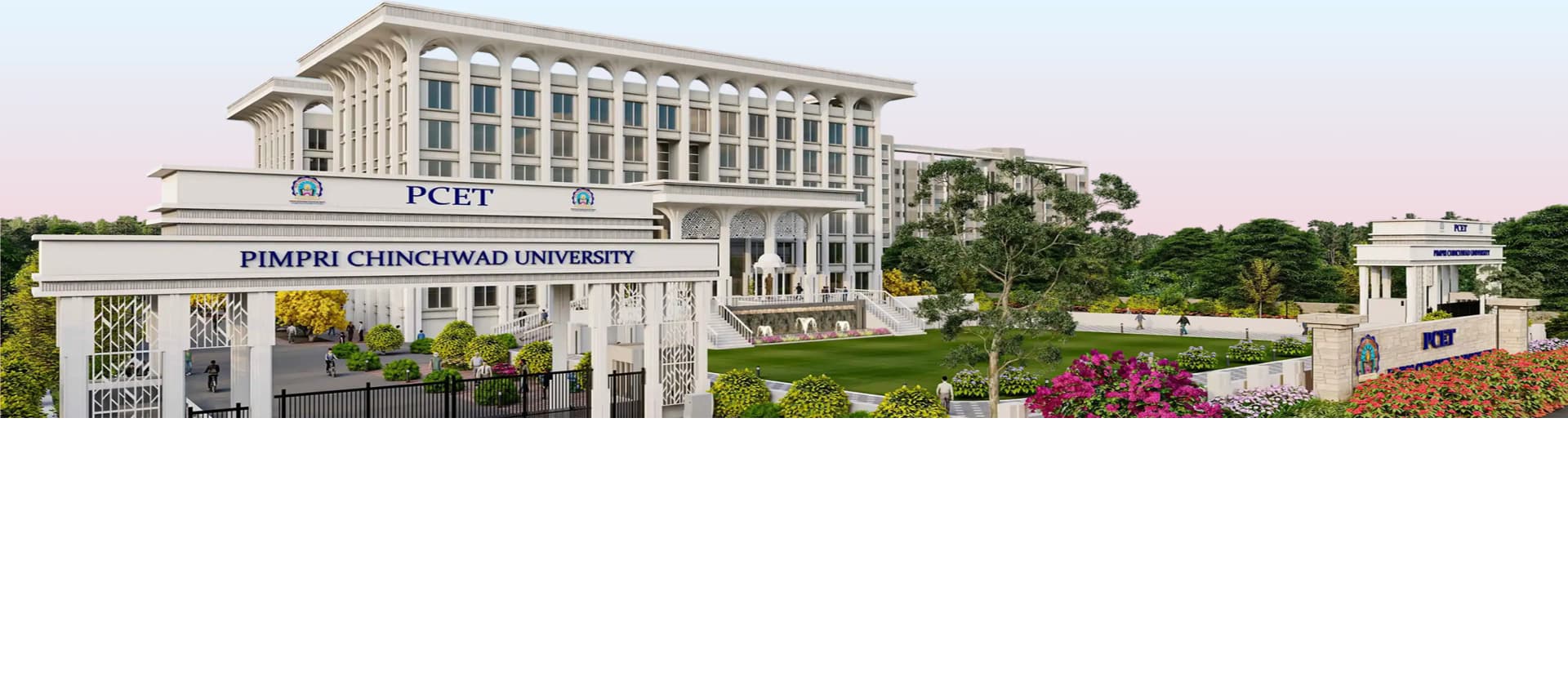 Pimpri Chinchwad University campus entrance and academic buildings