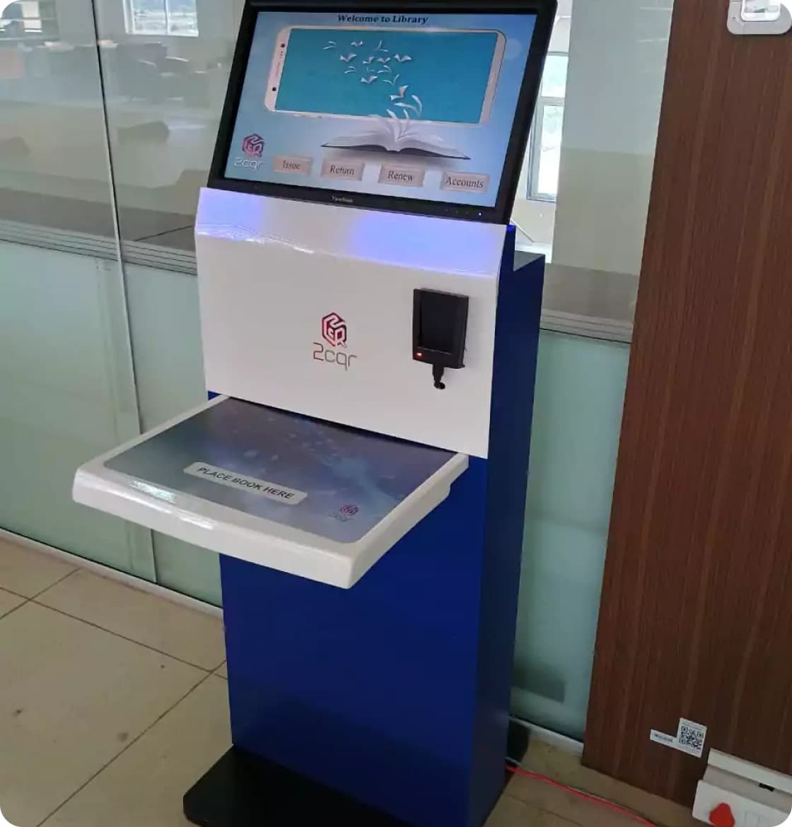 Self-service library kiosk for issue, return, and renew
