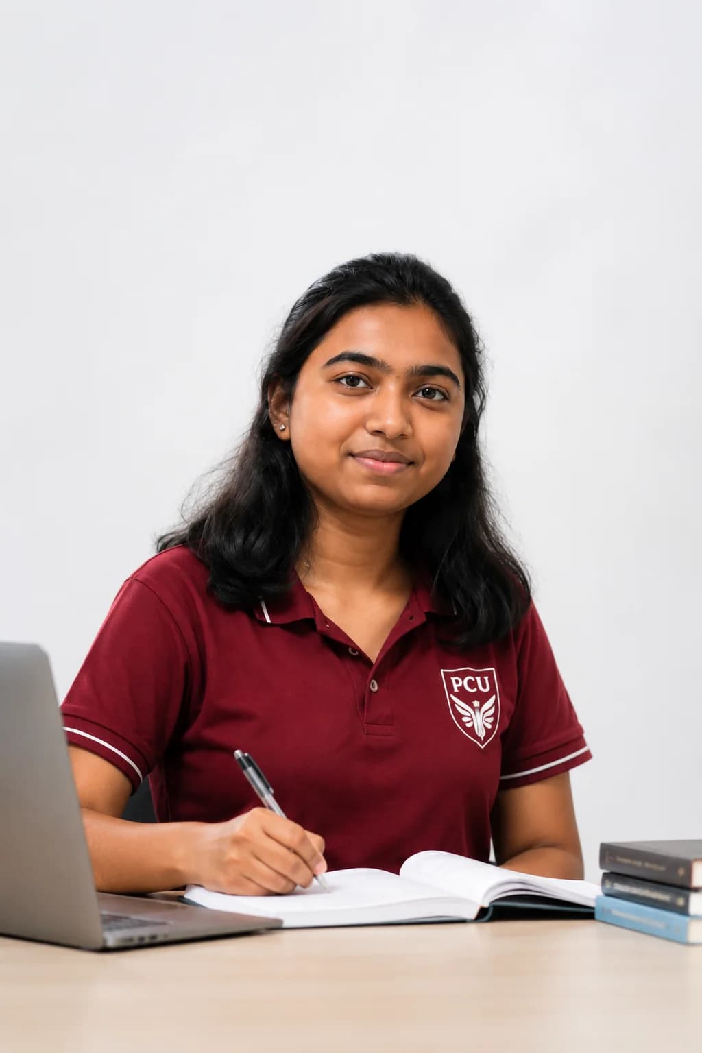 PCU student studying with notebook and laptop for the M.Tech Artificial Intelligence curriculum
