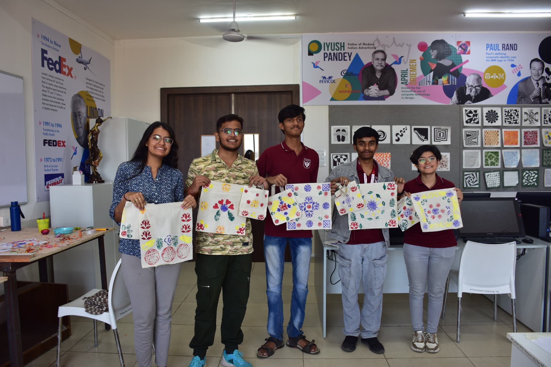 Students presenting artwork in the studio