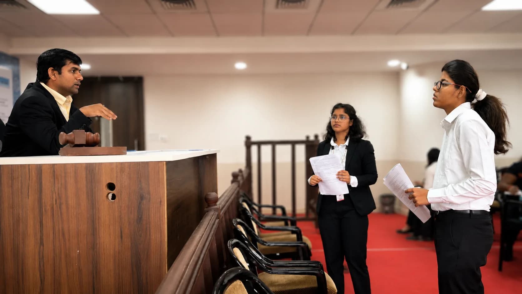 Law students in moot court session