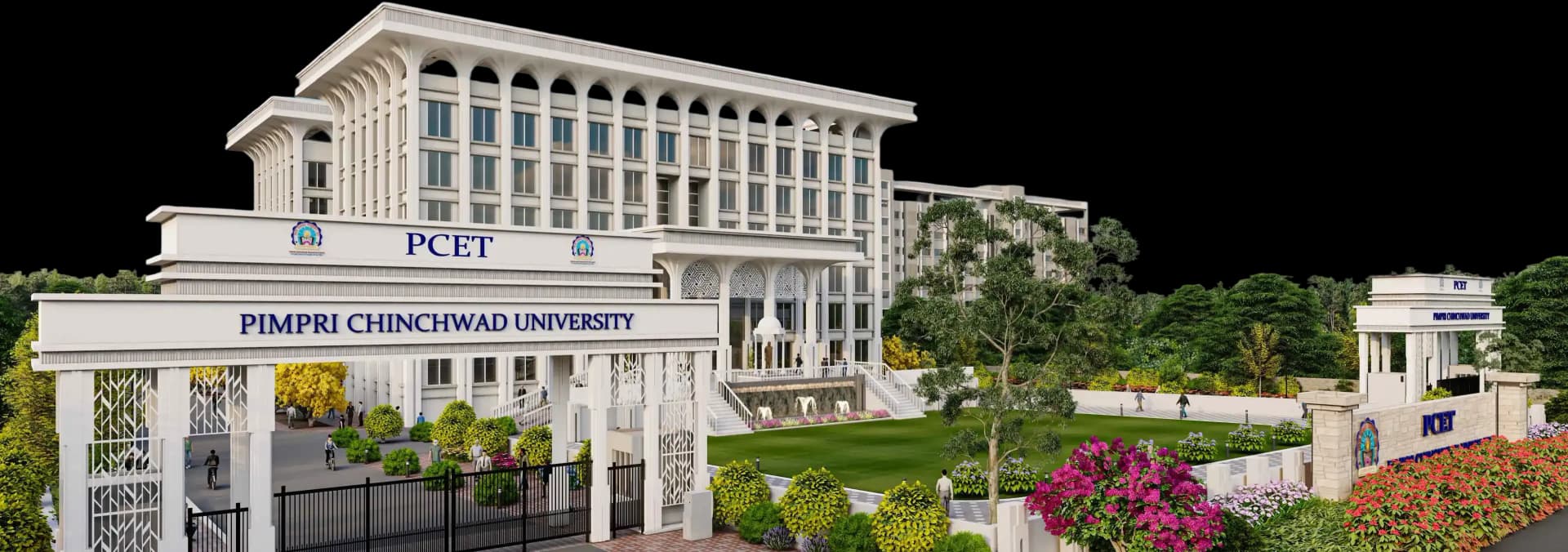 Pimpri Chinchwad University campus entrance and main building