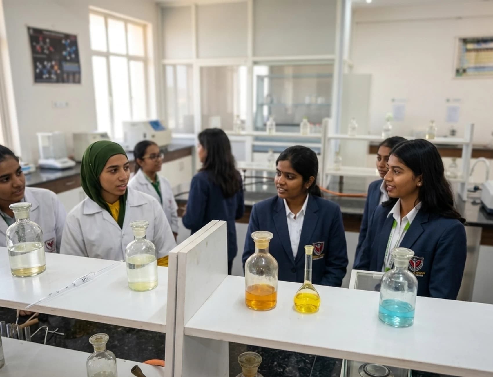 Students working in a modern pharmacy laboratory at PCU