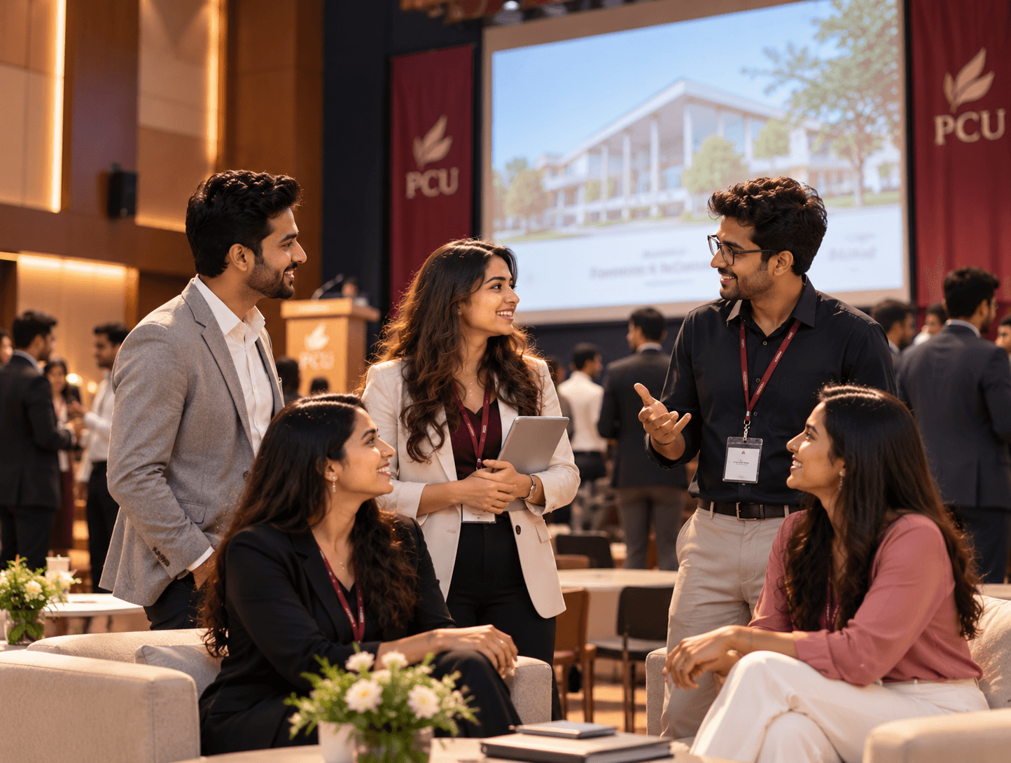 PCU alumni networking at a university event