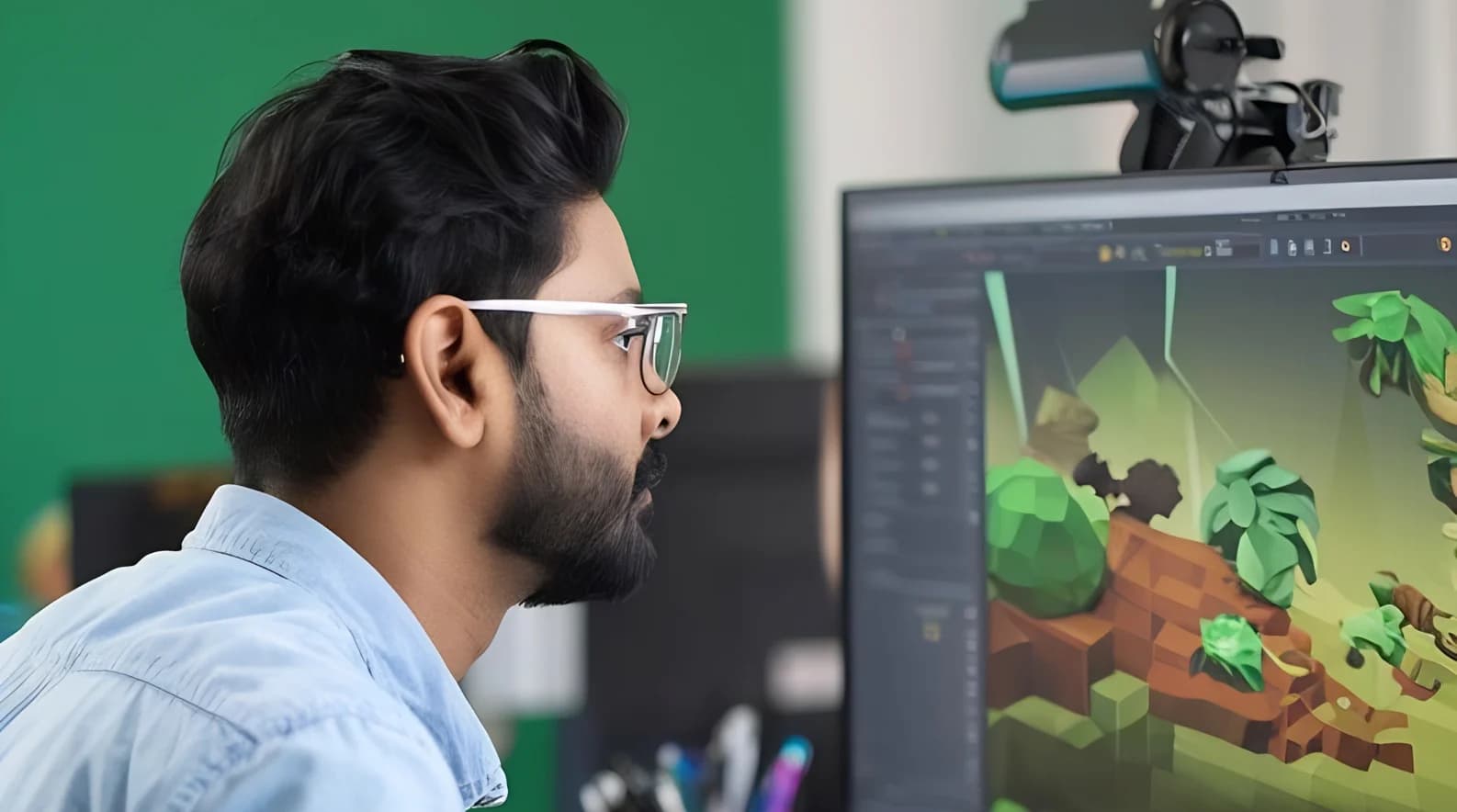 Animation & Game Design student modelling a 3D game environment