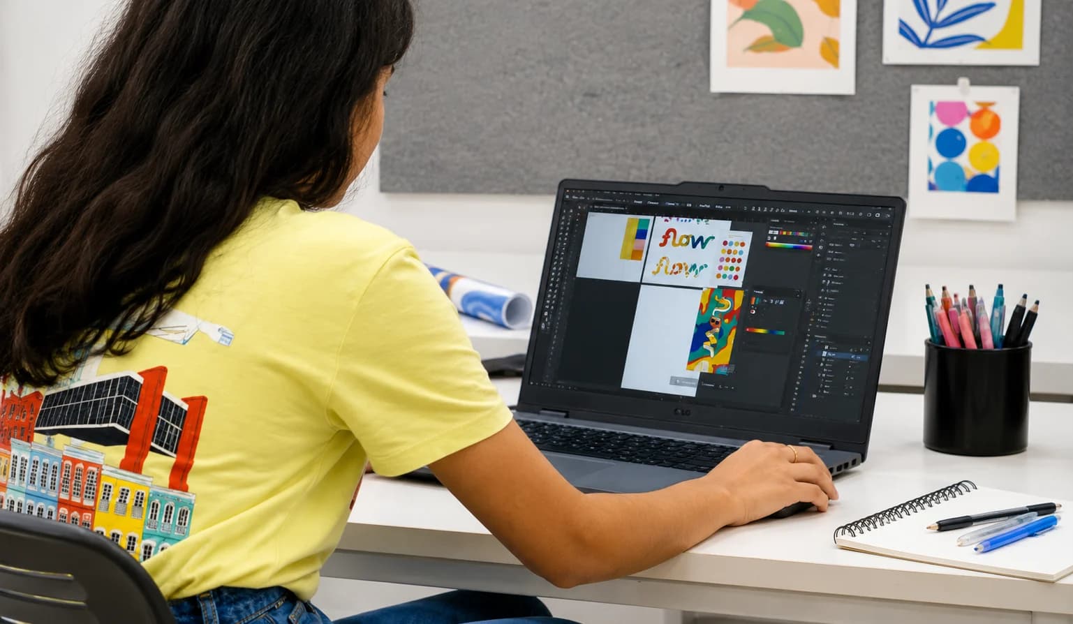 AI Graphics & Interactive Design students collaborating on a digital project