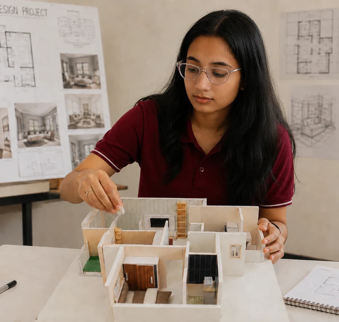 Interior & Furniture Design student working on a furniture drawing