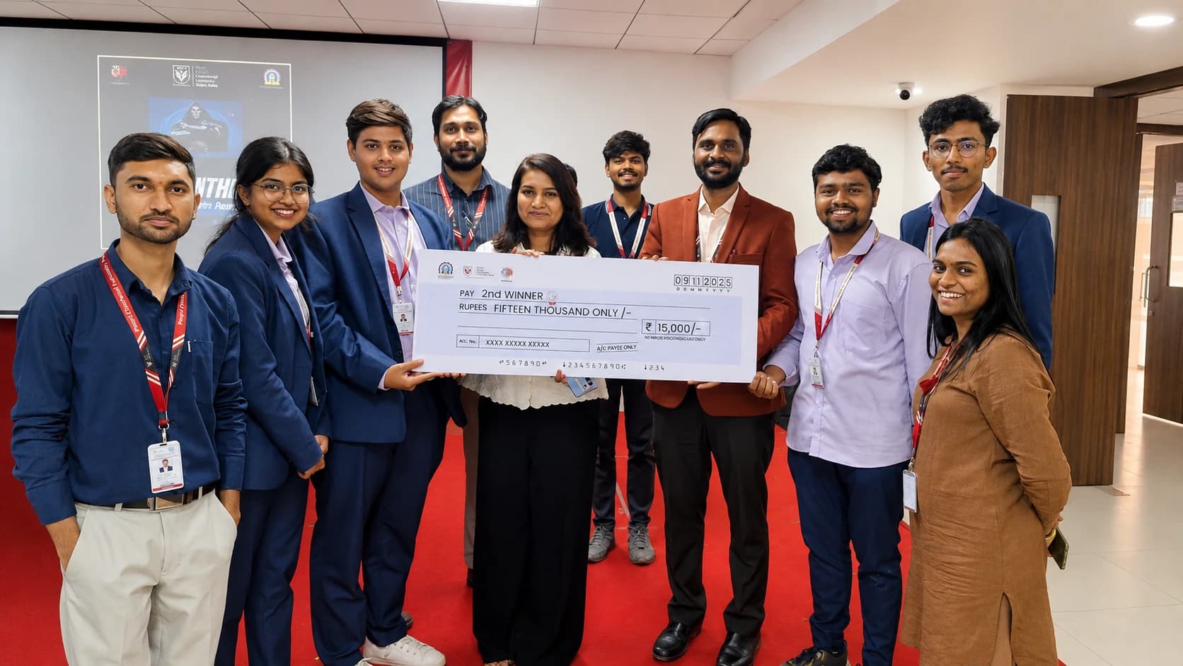 PCU students and faculty celebrating an award