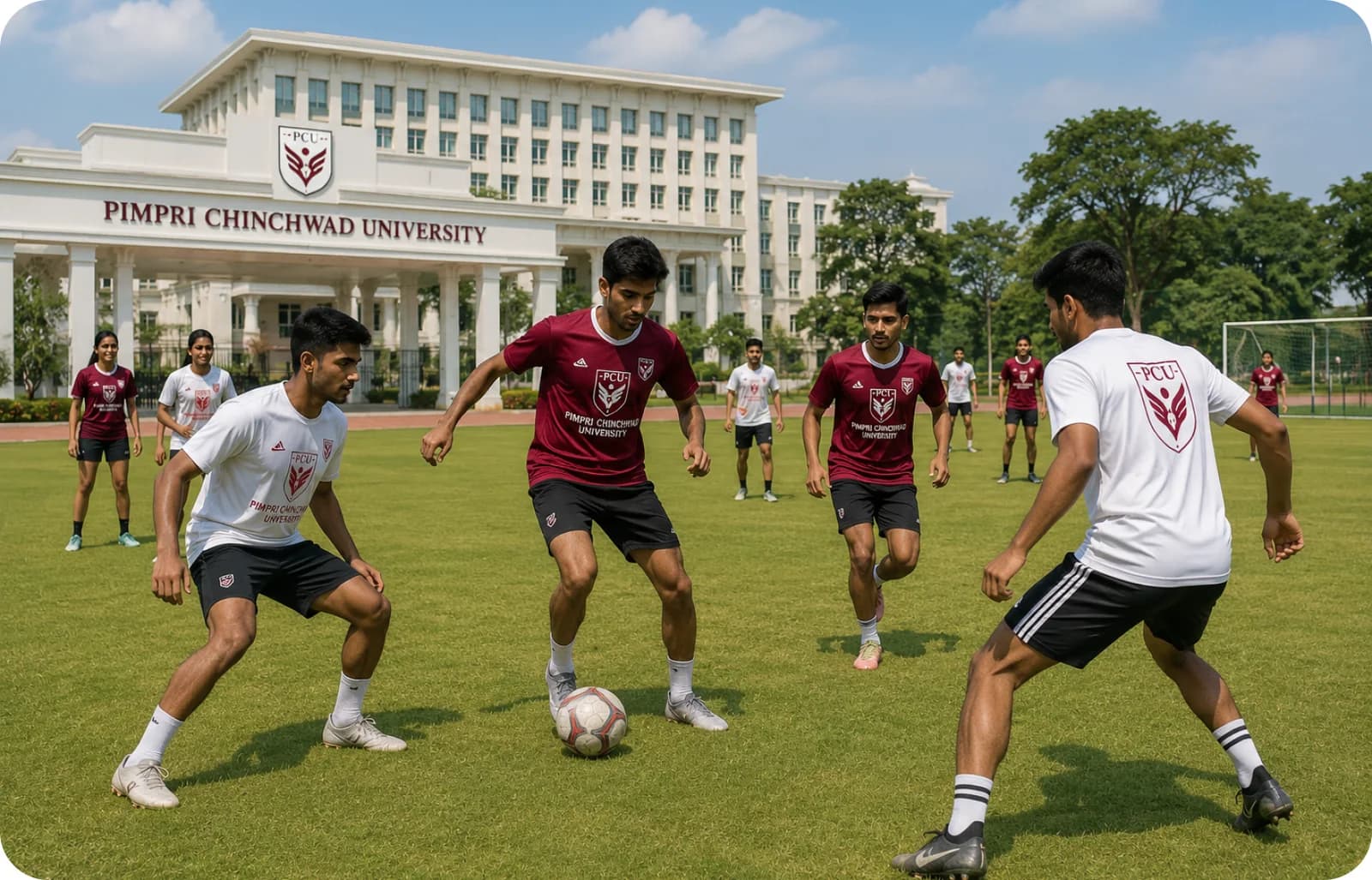 Students playing football at PCU
