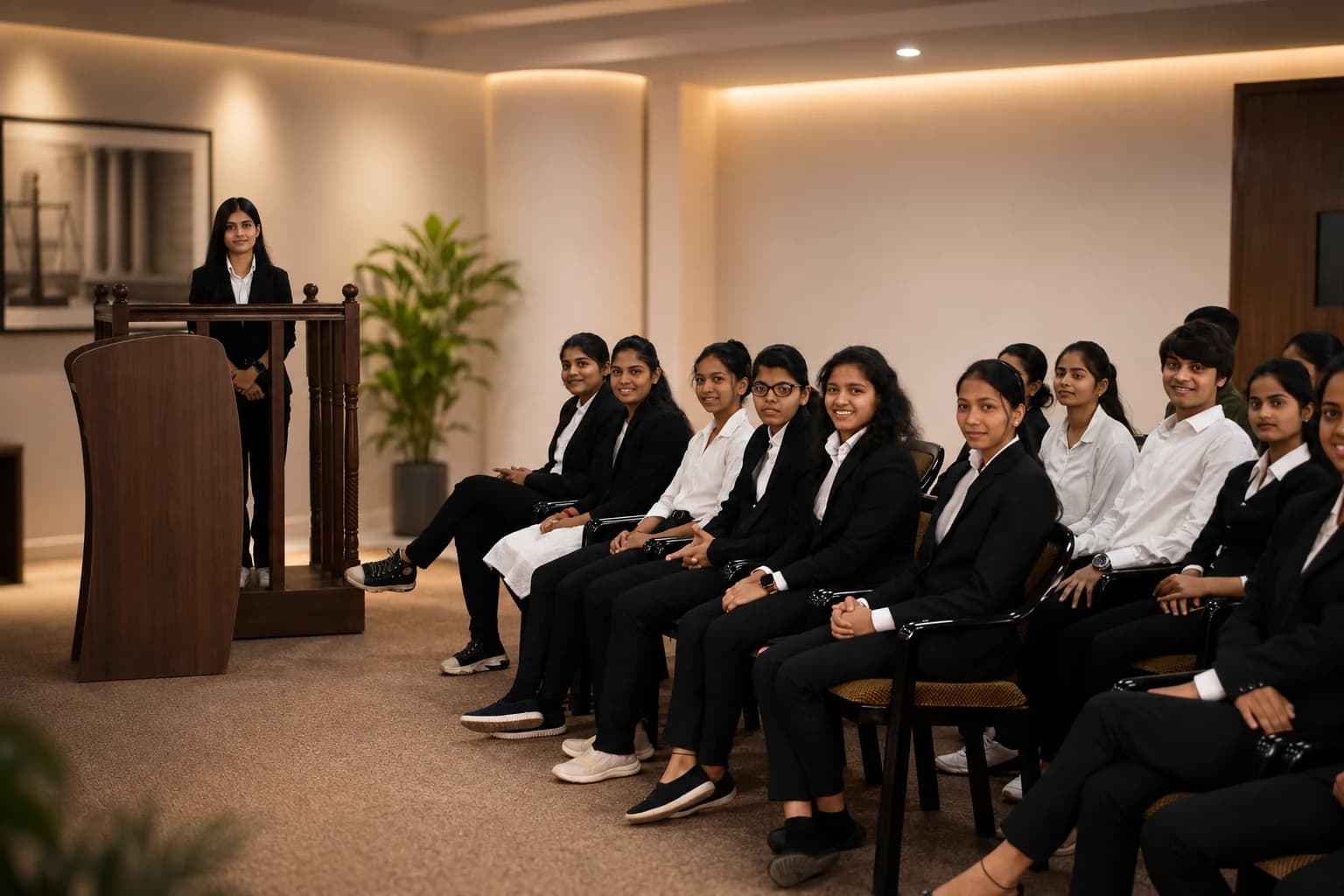 Law students in moot court session