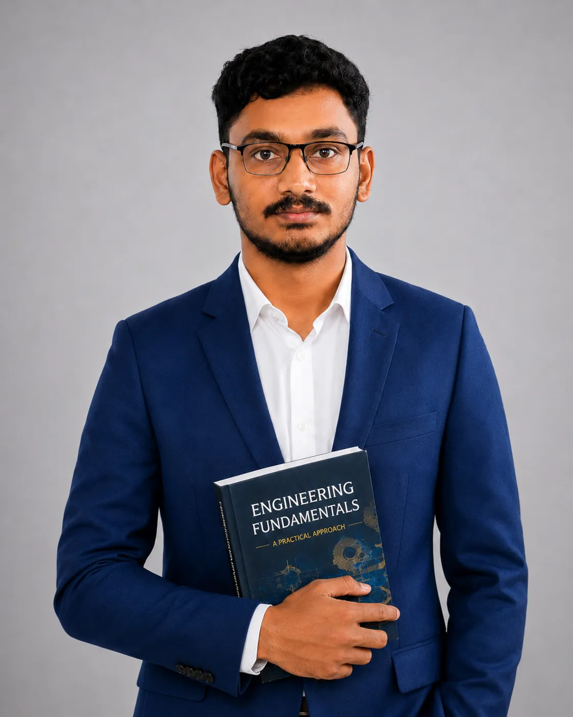 B.Tech Computer Science & Engineering student holding an engineering textbook