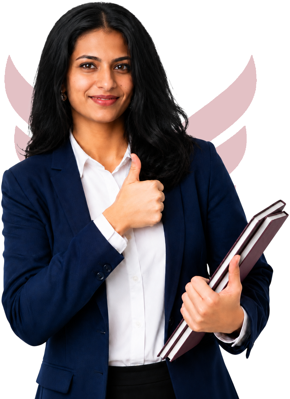Ph.D. management scholar with books and PCU crest watermark