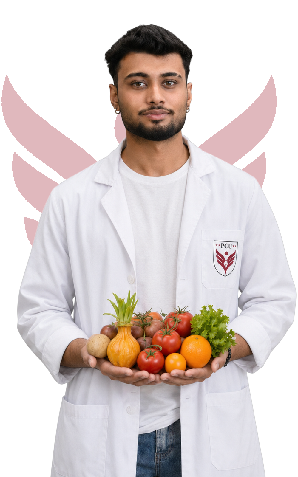 PCU science and nutrition research scholar holding fresh produce